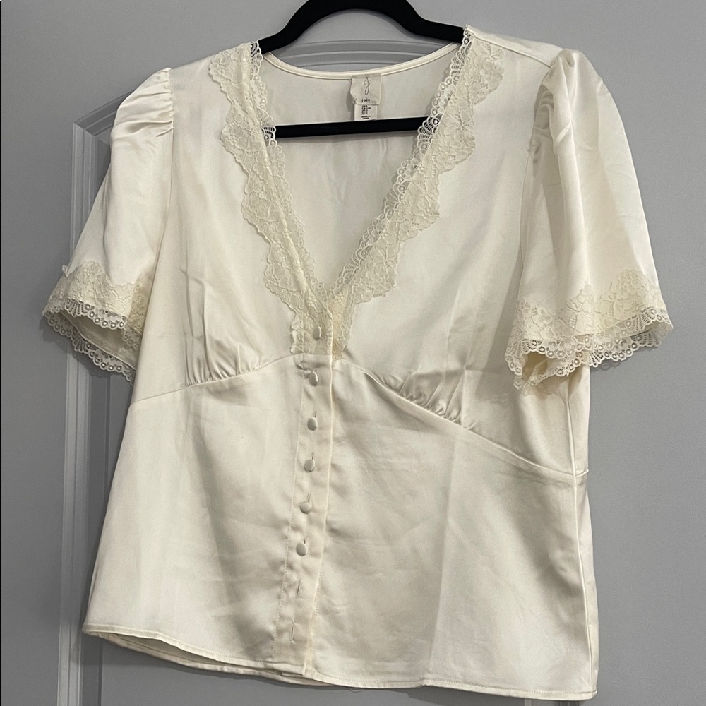Joie Ivory Lace Button-Down Blouse